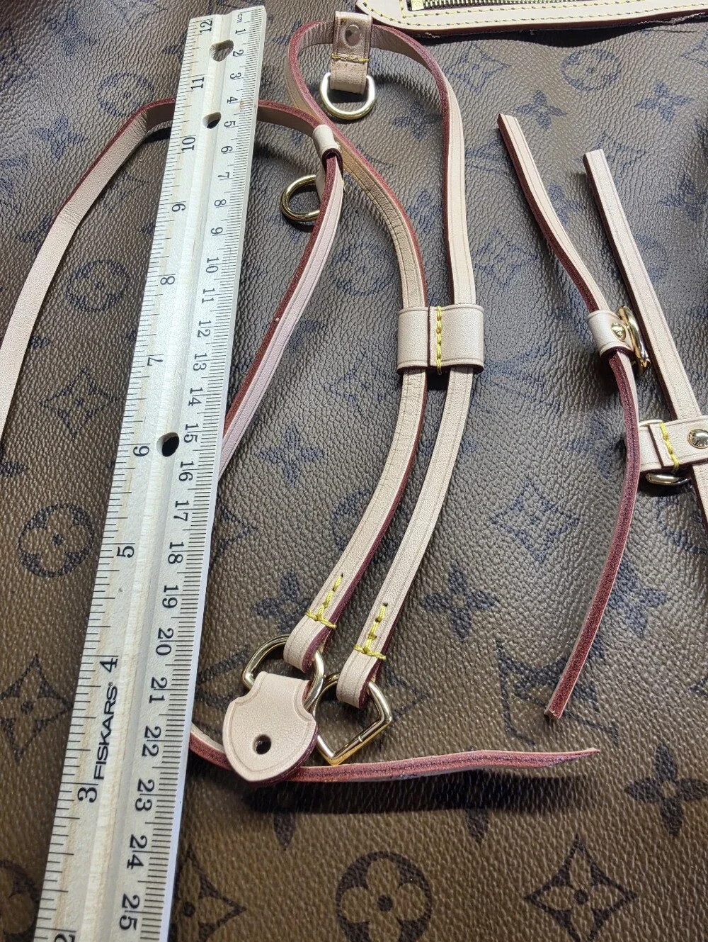 Louis Vuitton Luxury Leather Bag Straps and Side Laces - Cream with Red Edge